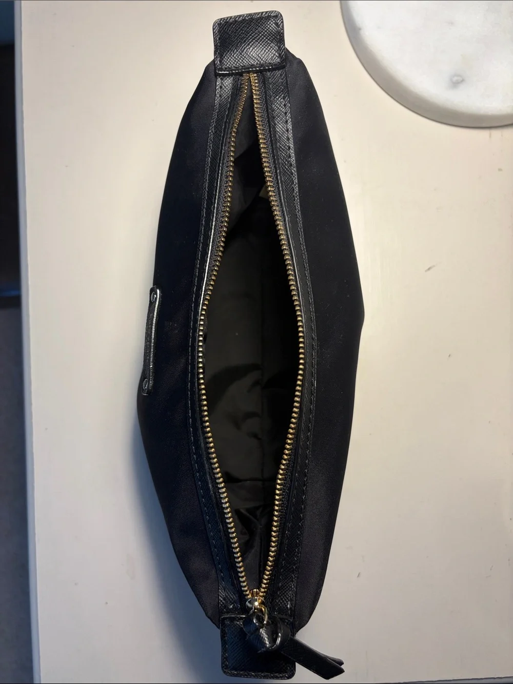 kate spade black nylon makeup bag with gold hardware